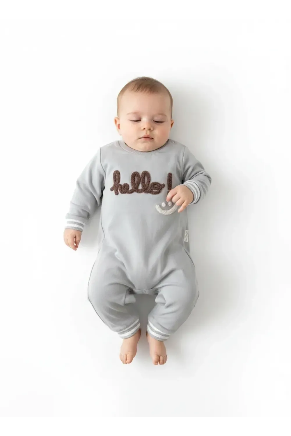 iegiyim™ Hello Nakışlı % 100 Pamuk Erkek Bebek Tulum