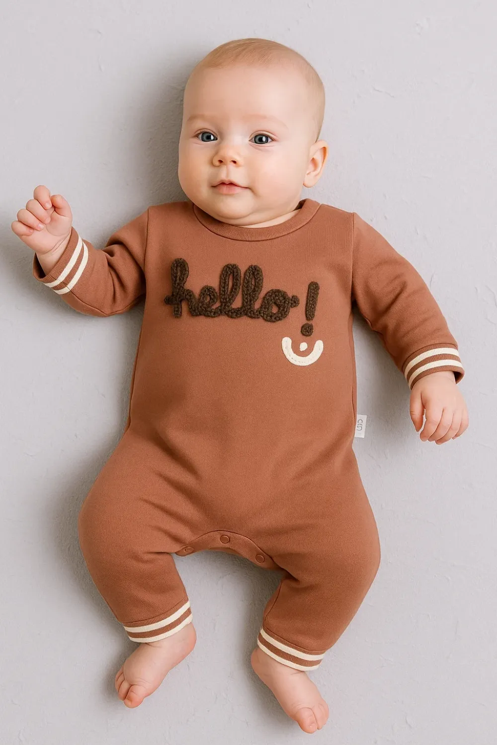iegiyim™ Hello Nakışlı % 100 Pamuk Erkek Bebek Tulum