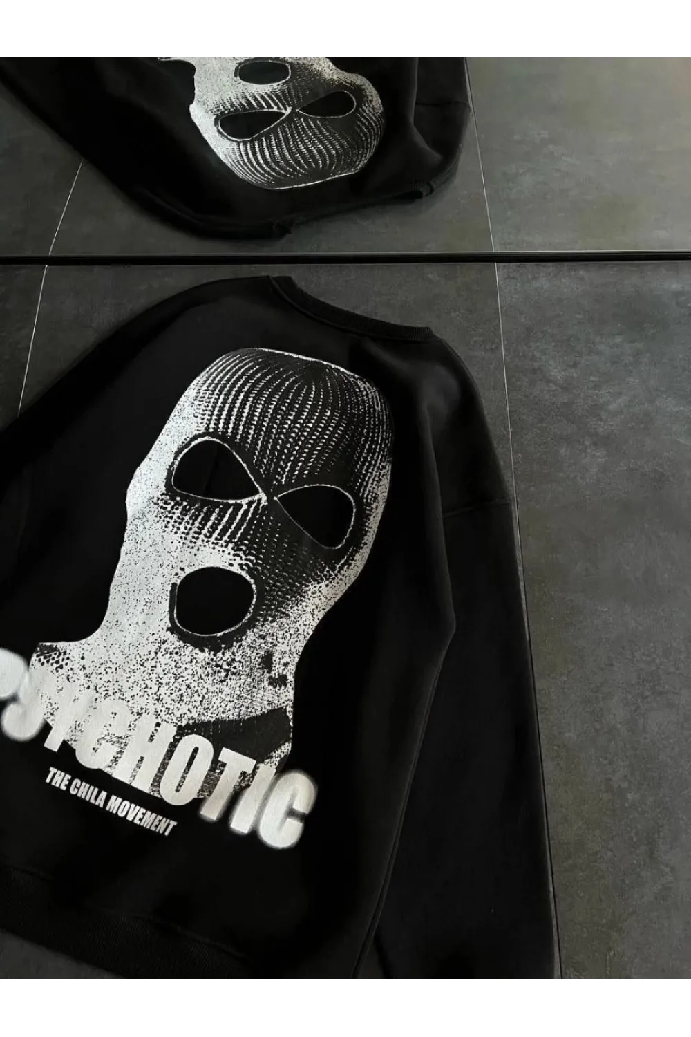 Kadın 3 iplik Kışlık Bisiklet Yaka Baskılı SweatShirt - Siyah
