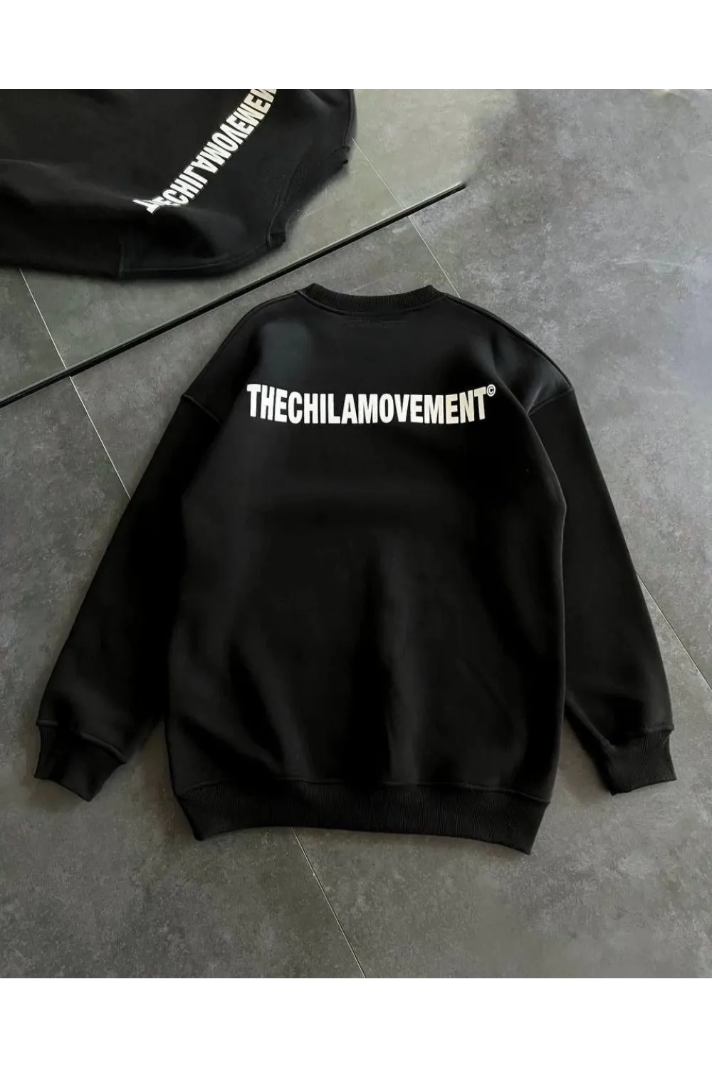 Kadın 3 iplik Kışlık pamuklu Bisiklet Yaka Oversize Baskılı SweatShirt - Siyah