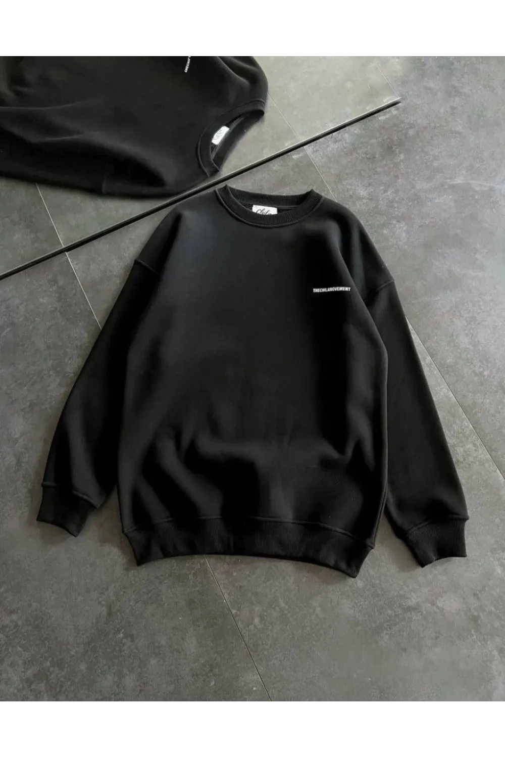 Kadın 3 iplik Kışlık pamuklu Bisiklet Yaka Oversize Baskılı SweatShirt - Siyah