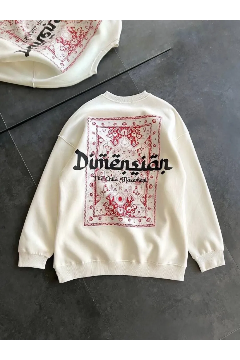 Kadın 3 İplik Pamuklu Bisiklet Yaka Baskılı SweatShirt - Beyaz