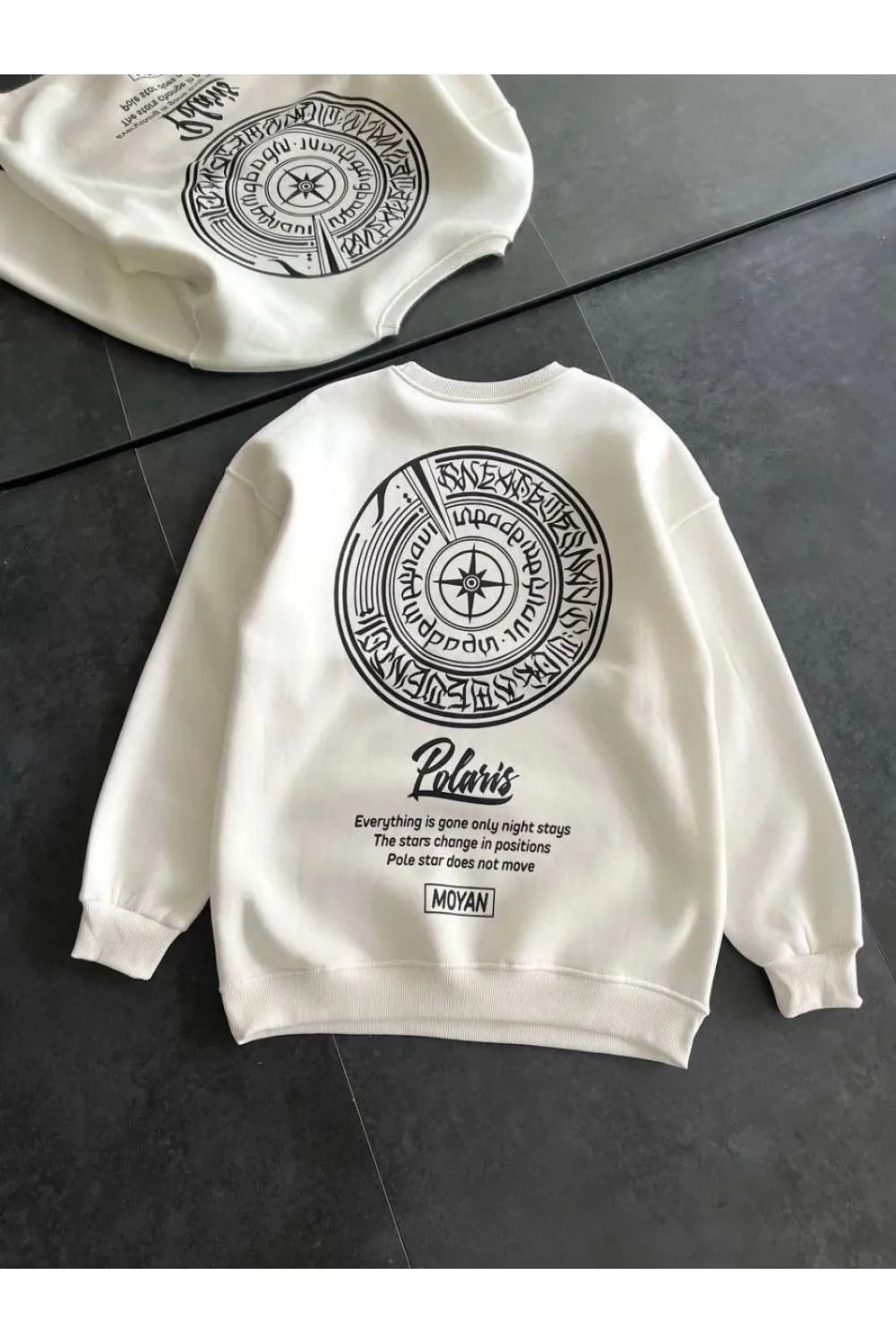 Kadın 3 iplik Pamuklu Bisiklet Yaka Baskılı SweatShirt - Beyaz