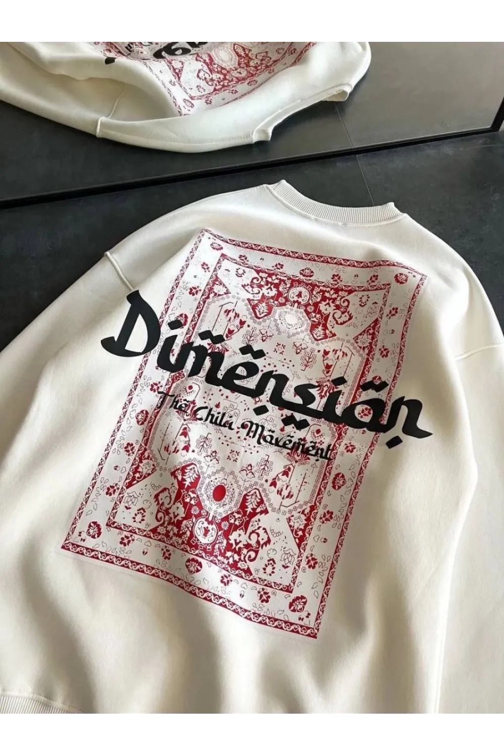 Kadın 3 İplik Pamuklu Bisiklet Yaka Baskılı SweatShirt - Beyaz