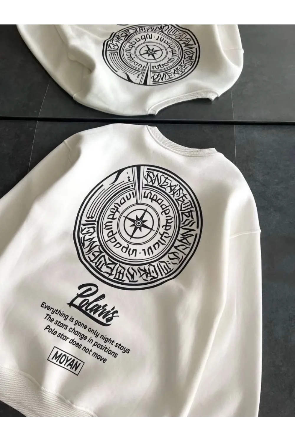Kadın 3 iplik Pamuklu Bisiklet Yaka Baskılı SweatShirt - Beyaz