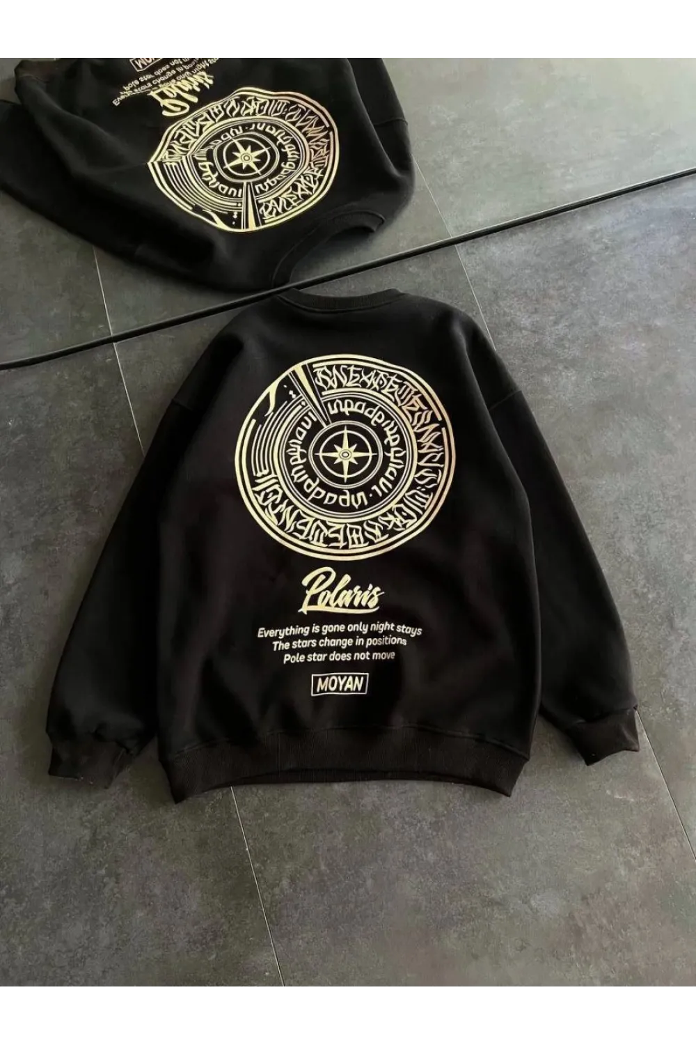 Kadın 3 iplik Pamuklu Bisiklet Yaka Baskılı SweatShirt - Siyah