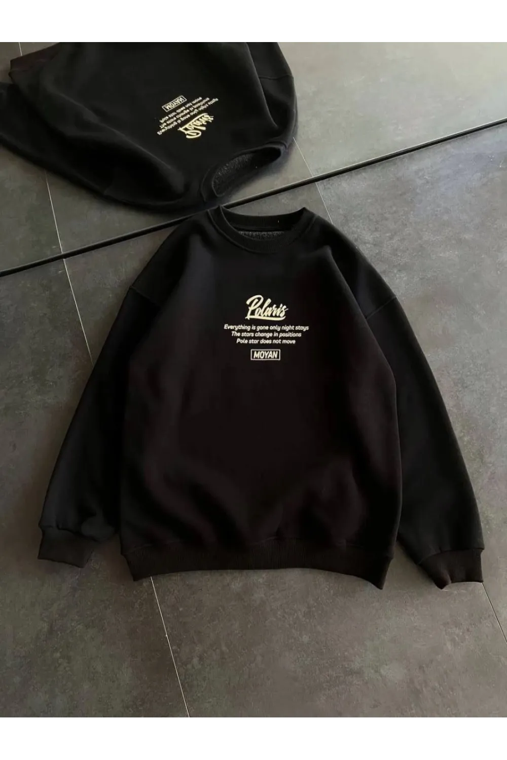 Kadın 3 iplik Pamuklu Bisiklet Yaka Baskılı SweatShirt - Siyah