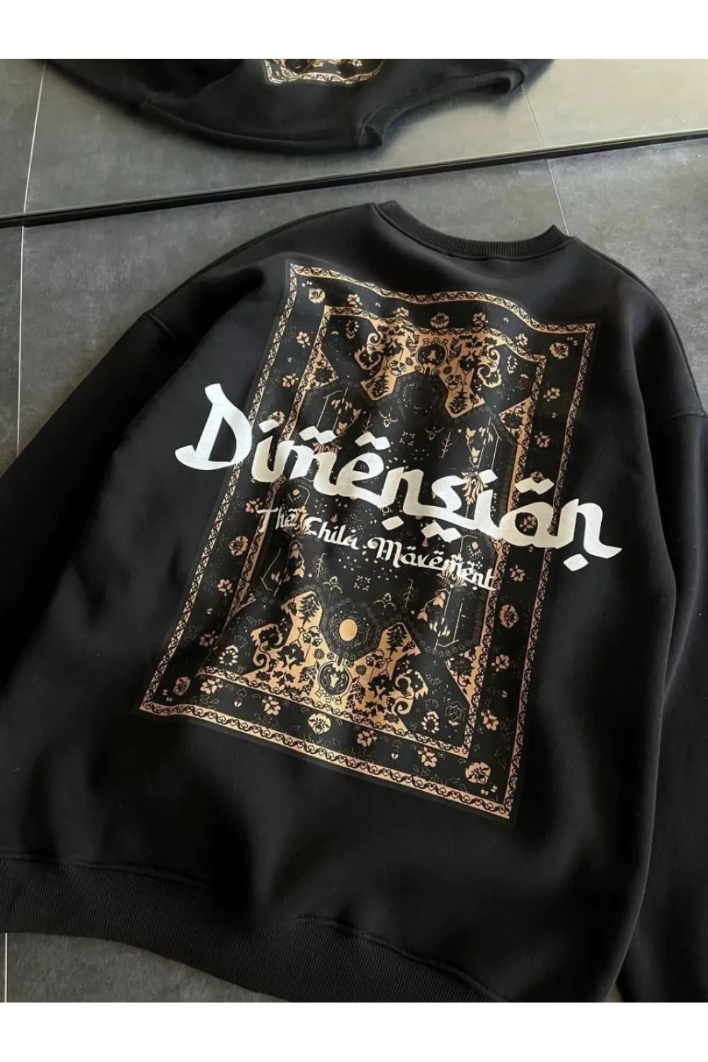 Kadın 3 İplik Pamuklu Bisiklet Yaka Baskılı SweatShirt - Siyah