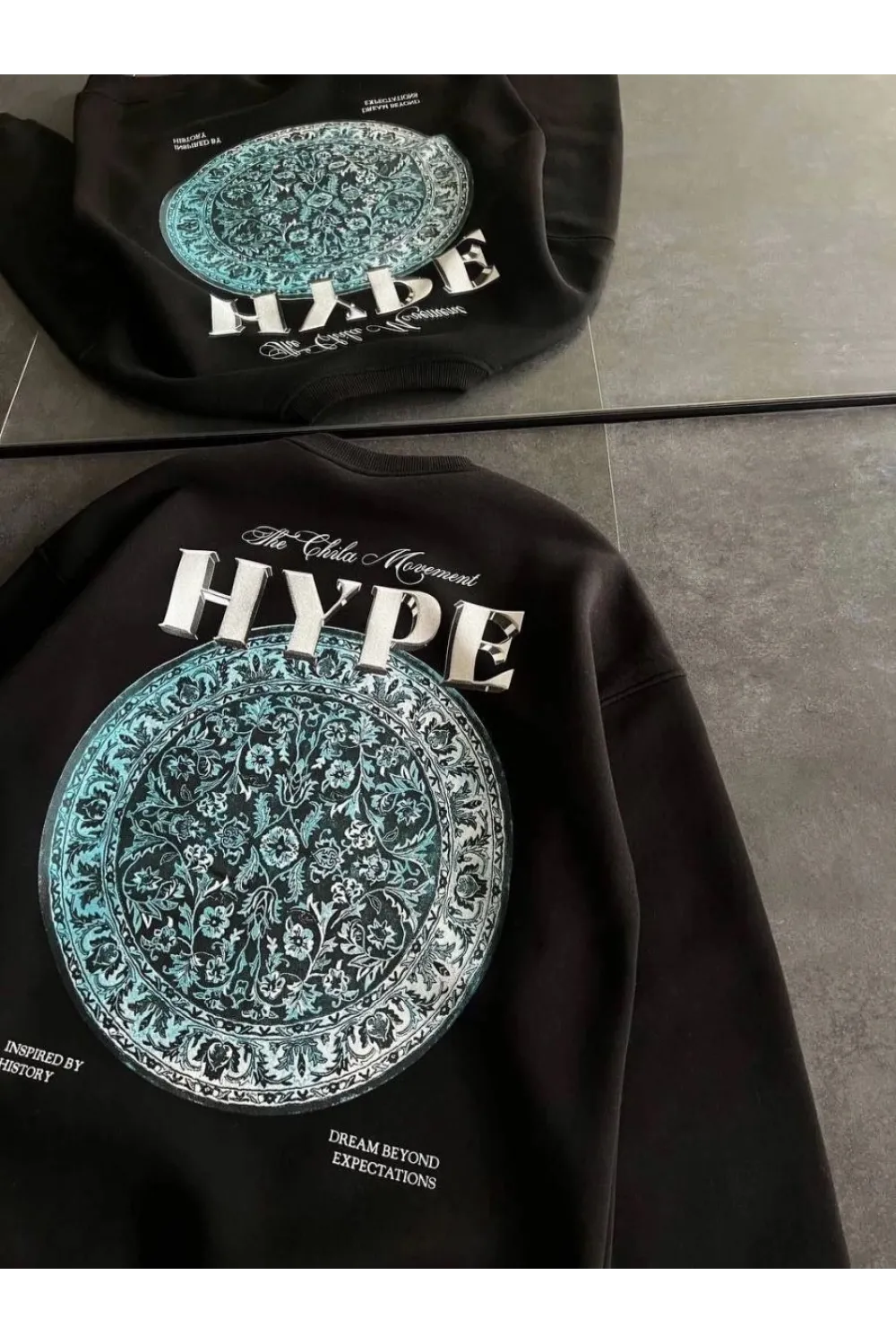 Kadın 3 İplik Pamuklu Bisiklet Yaka Baskılı SweatShirt - Siyah