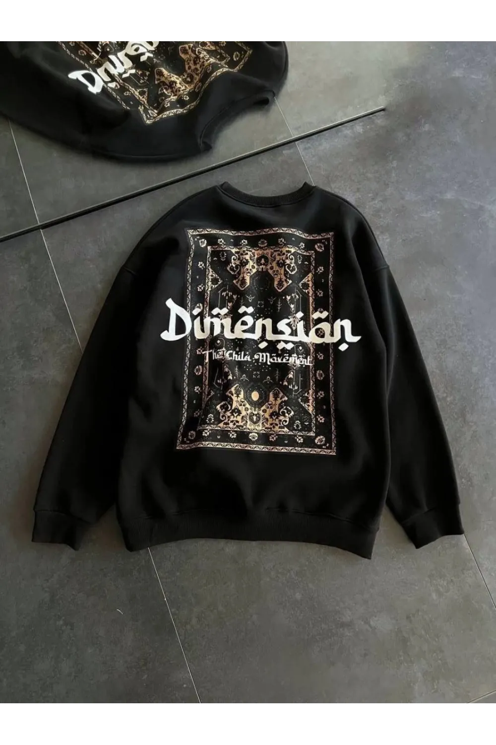 Kadın 3 İplik Pamuklu Bisiklet Yaka Baskılı SweatShirt - Siyah