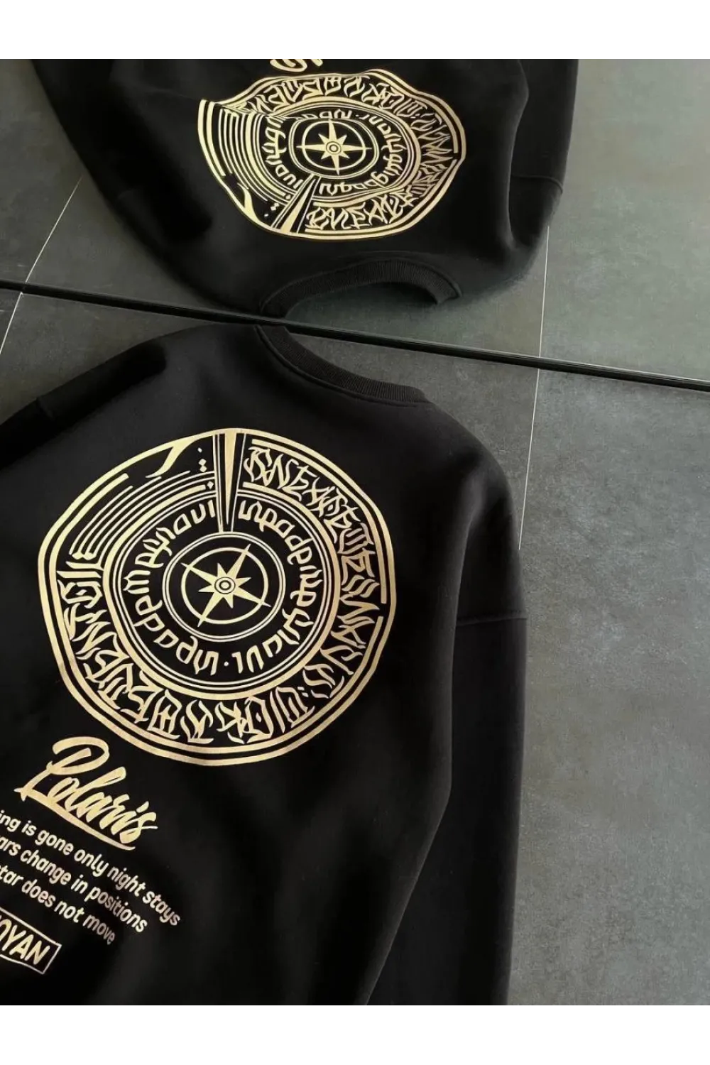 Kadın 3 iplik Pamuklu Bisiklet Yaka Baskılı SweatShirt - Siyah