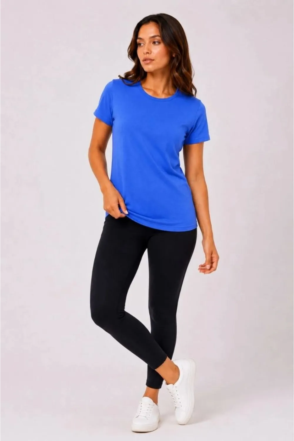Kadın Basic Tişört Bisiklet Yaka Kısa Kol Günlük Yazlık Slim fit T-Shirt - Mavi
