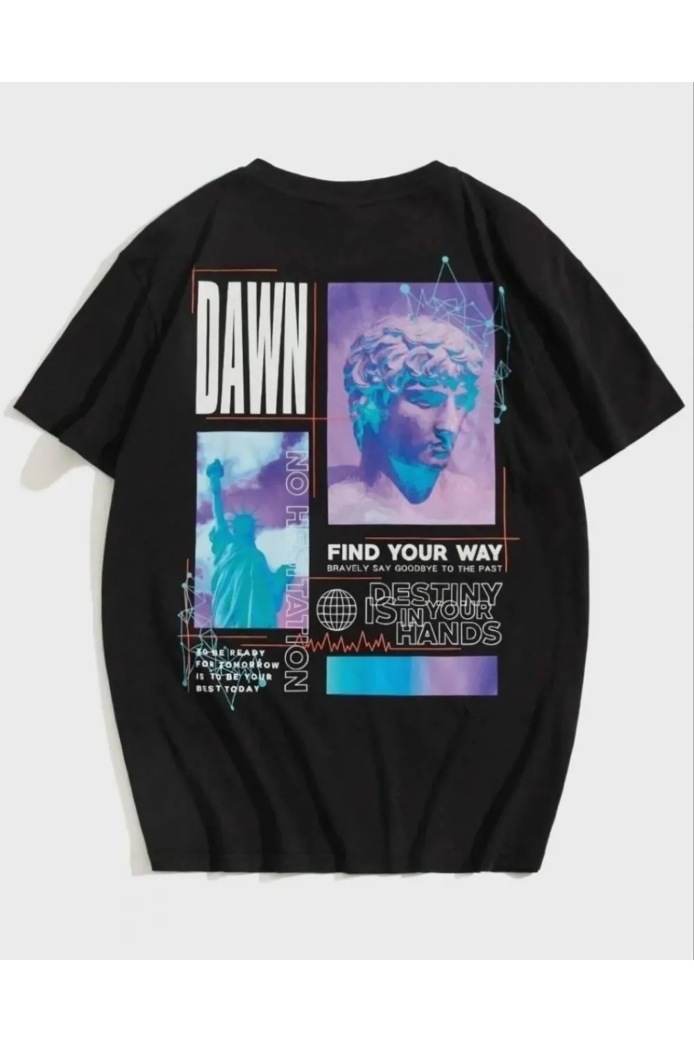 Kadın Baskılı T-Shirt Kısa Kol Bisiklet Yaka Oversize Rahat Kalıp Tişört - Siyah
