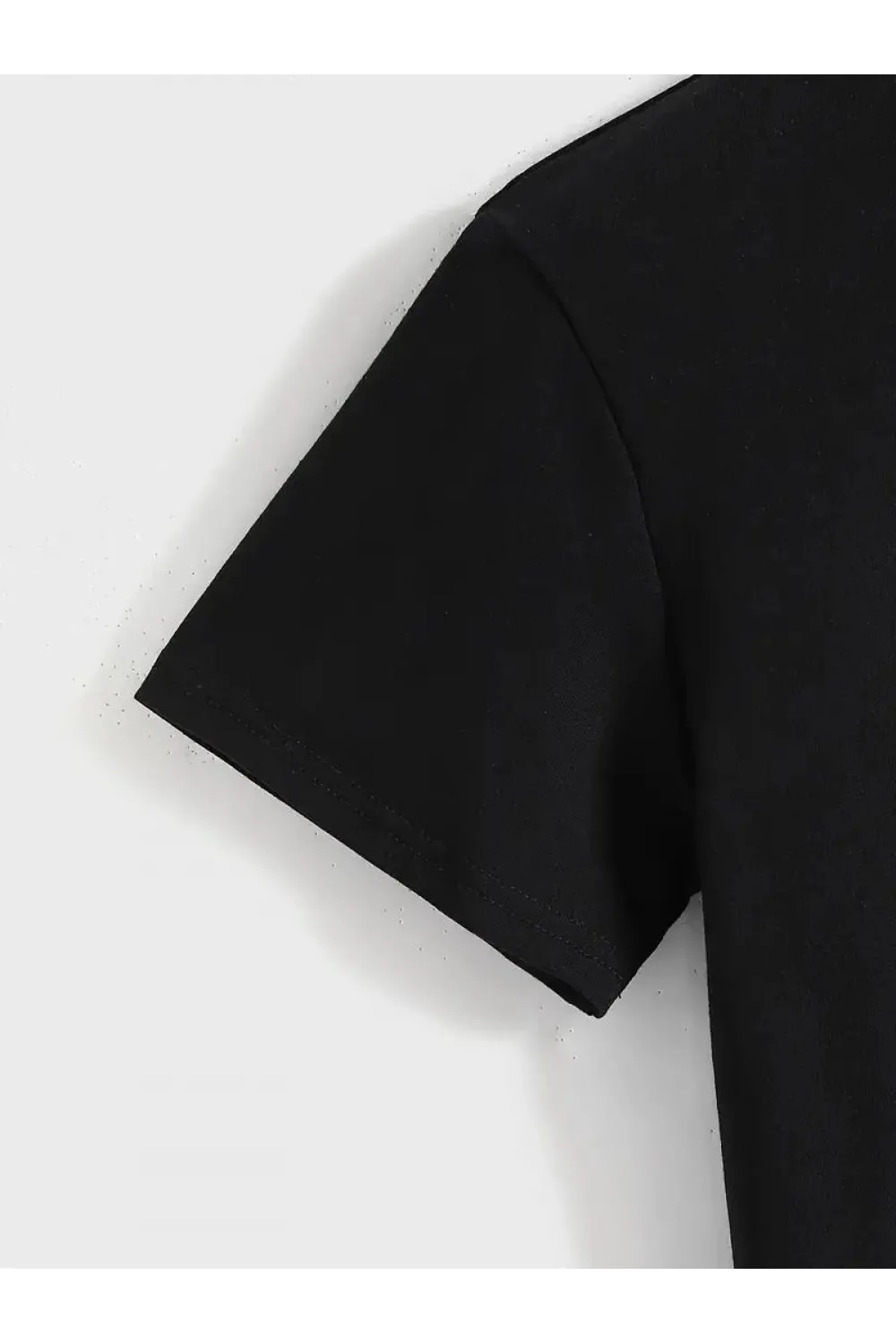 Kadın Baskılı Tişört Kısa Kol Bisiklet Yaka T-shirt - Siyah