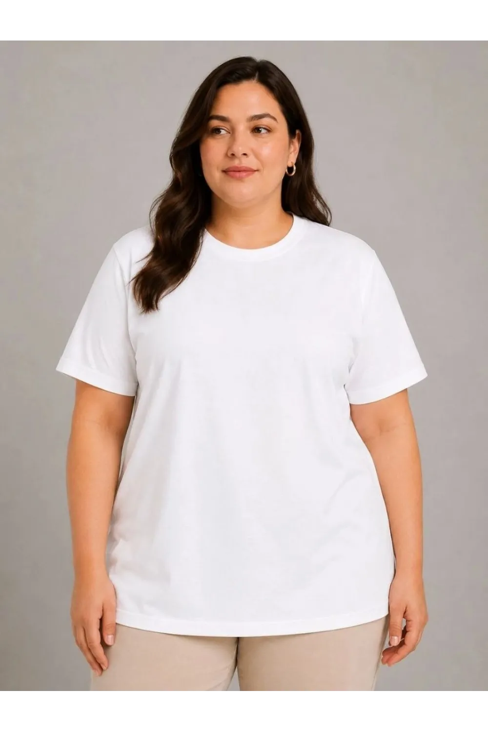 Kadın Battal Big Size Basic Tişört Bisiklet Yaka Rahat Kalıp T-Shirt - Beyaz
