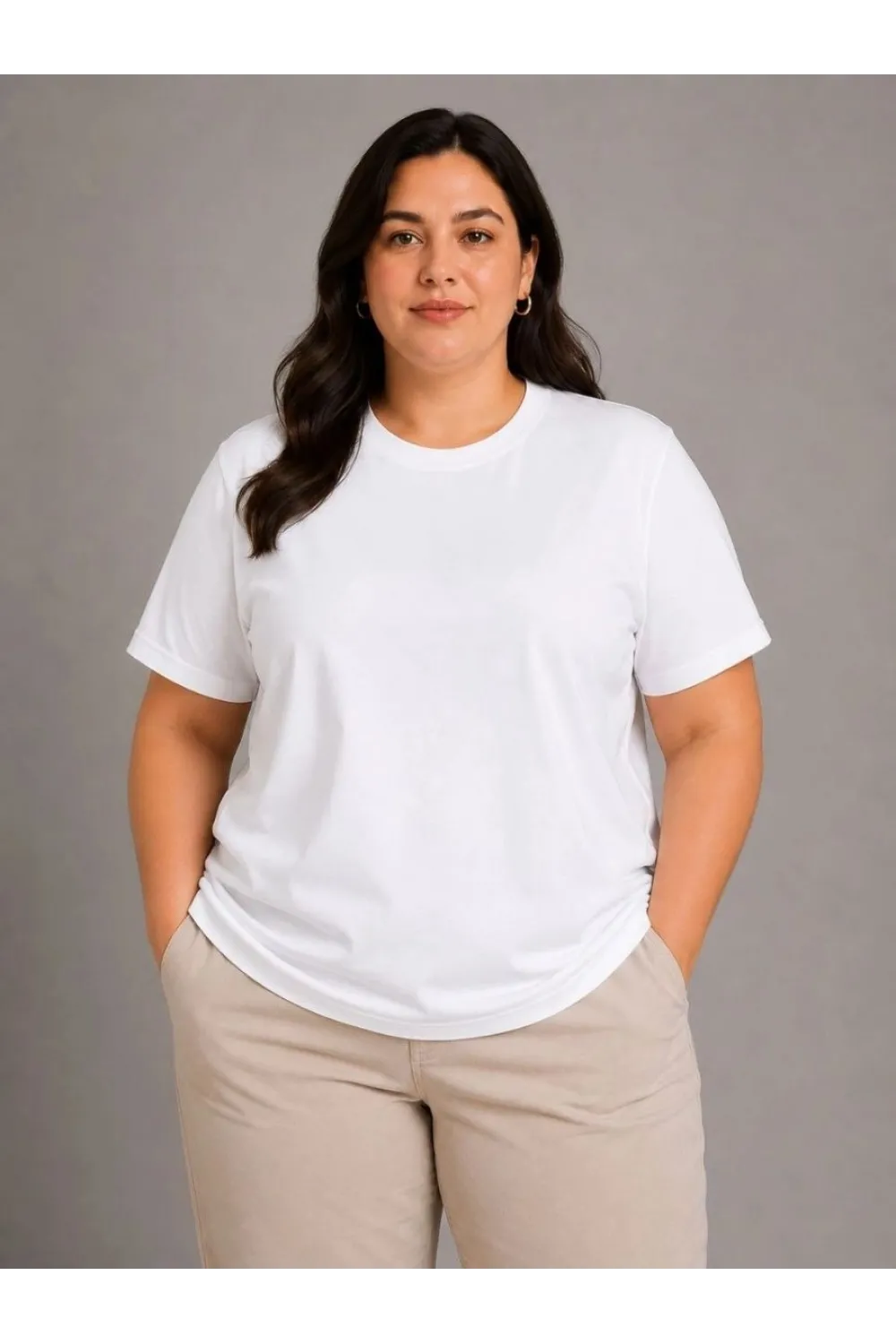 Kadın Battal Big Size Basic Tişört Bisiklet Yaka Rahat Kalıp T-Shirt - Beyaz