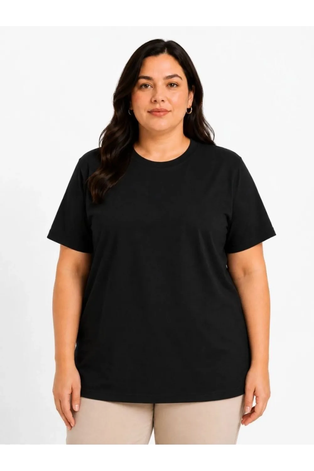 Kadın Battal Big Size Basic Tişört Bisiklet Yaka Rahat Kalıp T-Shirt - Siyah