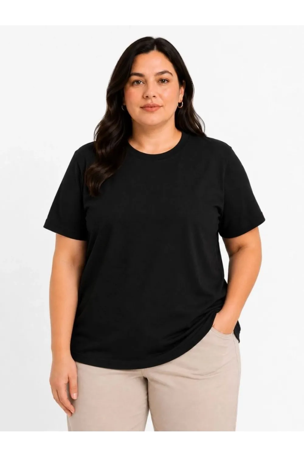 Kadın Battal Big Size Basic Tişört Bisiklet Yaka Rahat Kalıp T-Shirt - Siyah