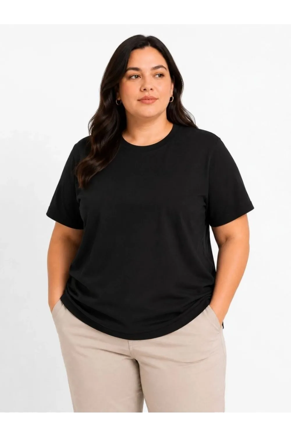 Kadın Battal Big Size Basic Tişört Bisiklet Yaka Rahat Kalıp T-Shirt - Siyah