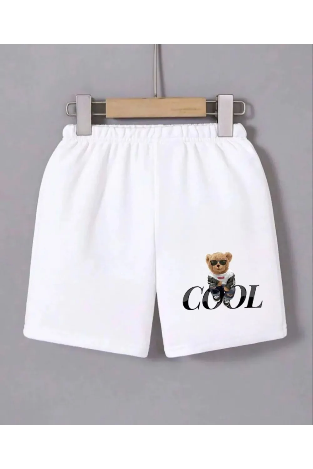Kadın Beli Lastikli Baskılı Mini Şort - Beyaz