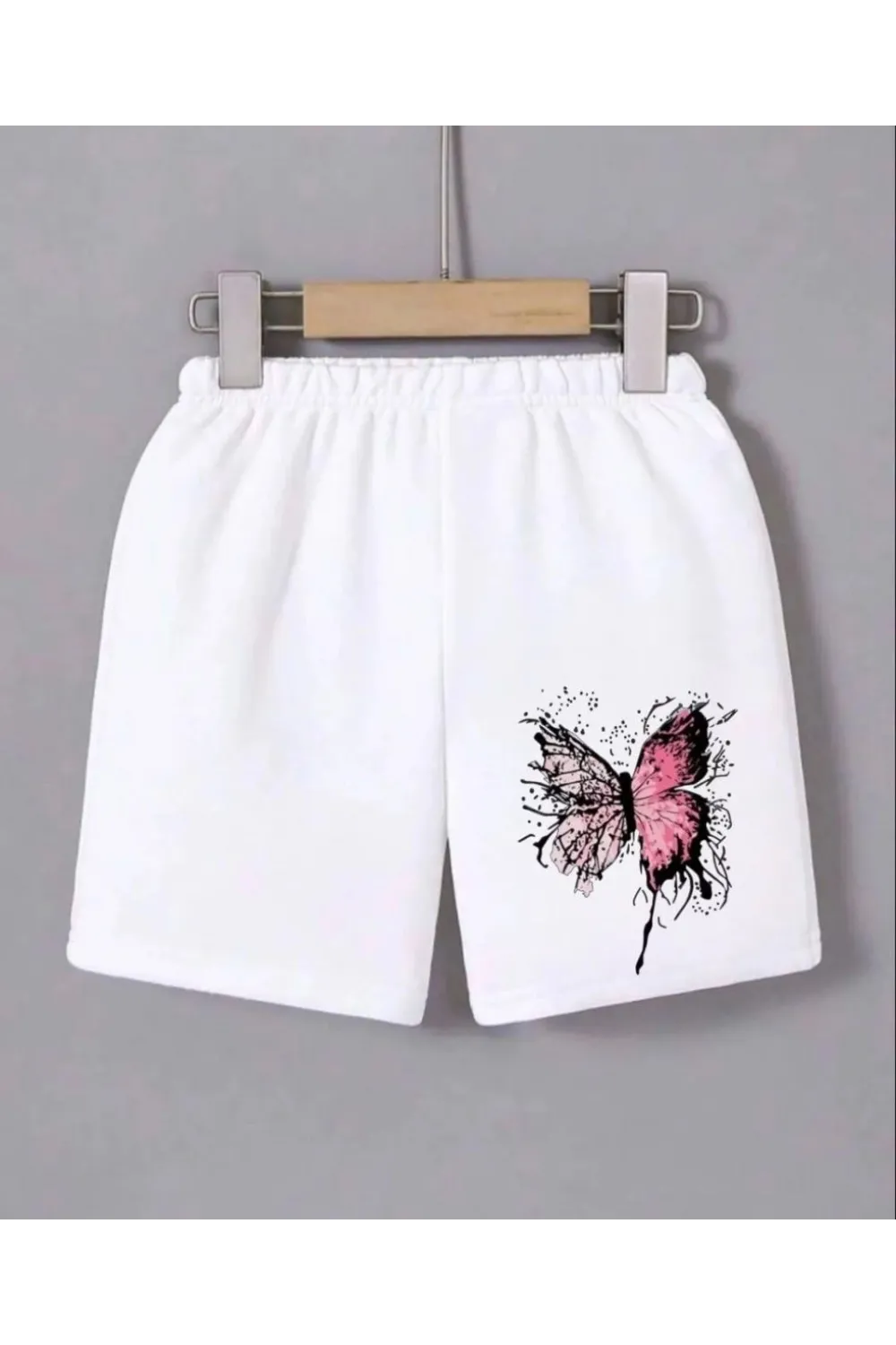 Kadın Beli Lastikli Baskılı Mini Şort - Beyaz