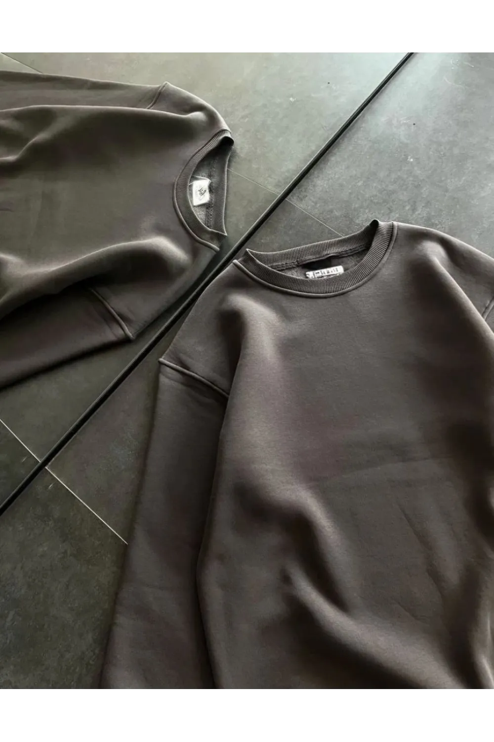 Kadın Bisiklet Yaka 3 İplik Pamuklu Basic SweatShirt - Füme