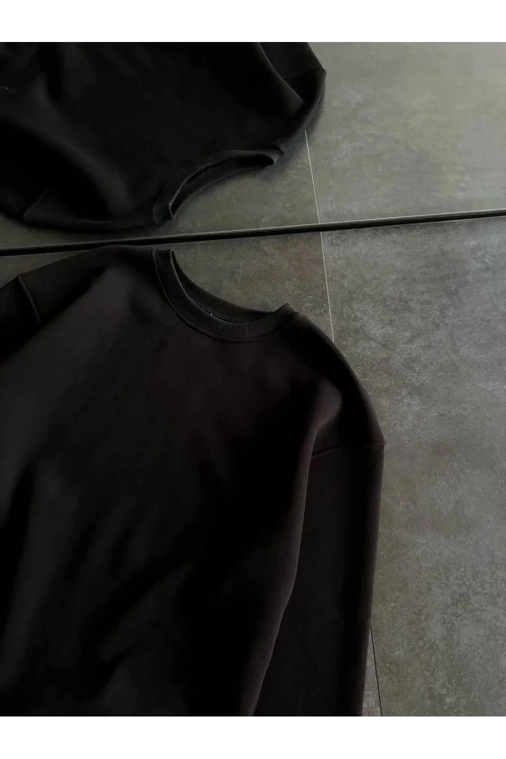 Kadın Bisiklet Yaka 3 İplik Pamuklu Basic SweatShirt - Siyah