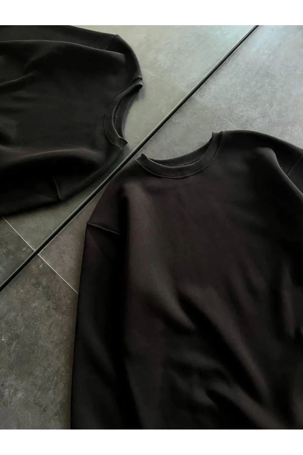 Kadın Bisiklet Yaka 3 İplik Pamuklu Basic SweatShirt - Siyah