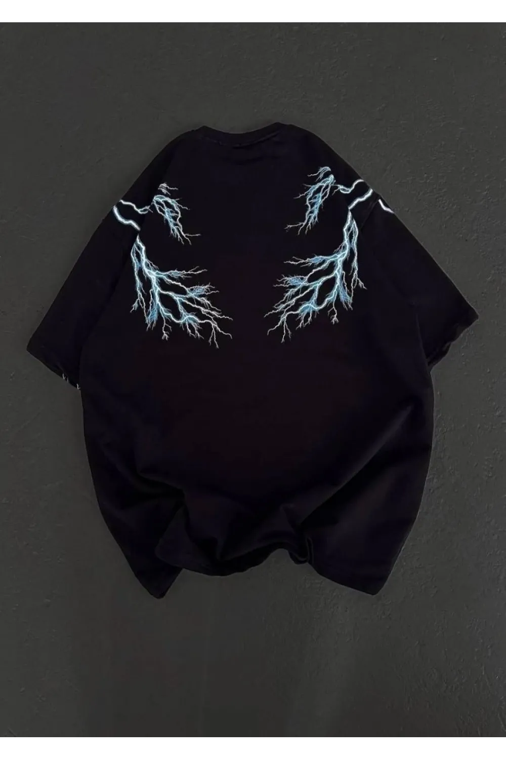 Kadın Bisiklet Yaka Baskılı  Kısa kol Oversize T-Shirt - Siyah
