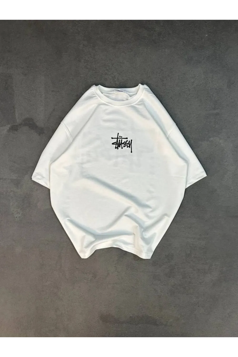 kadın Bisiklet Yaka Baskılı Oversize  Kısa kol T-Shirt - Beyaz
