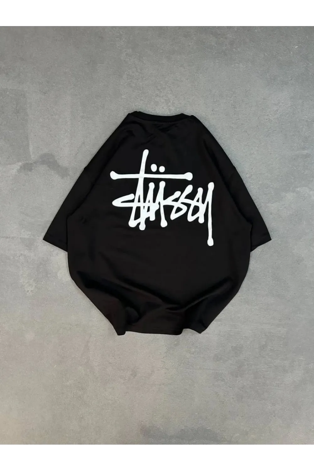 kadın Bisiklet Yaka Baskılı Oversize  Kısa kol T-Shirt - Siyah