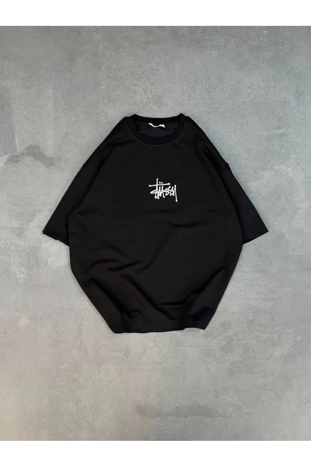 kadın Bisiklet Yaka Baskılı Oversize  Kısa kol T-Shirt - Siyah