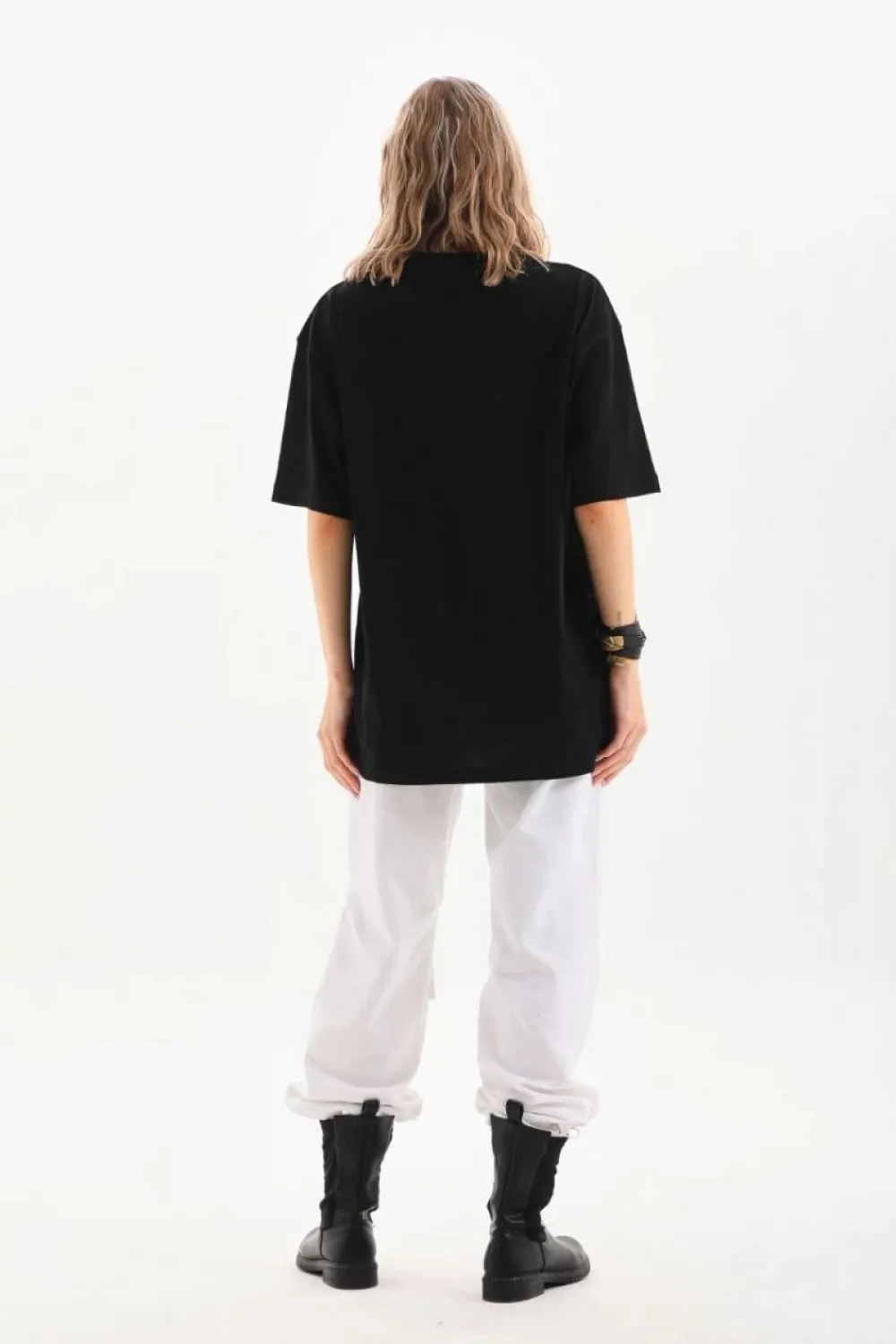 Kadın Düz  Kısa kol Penye T-shirt - Siyah