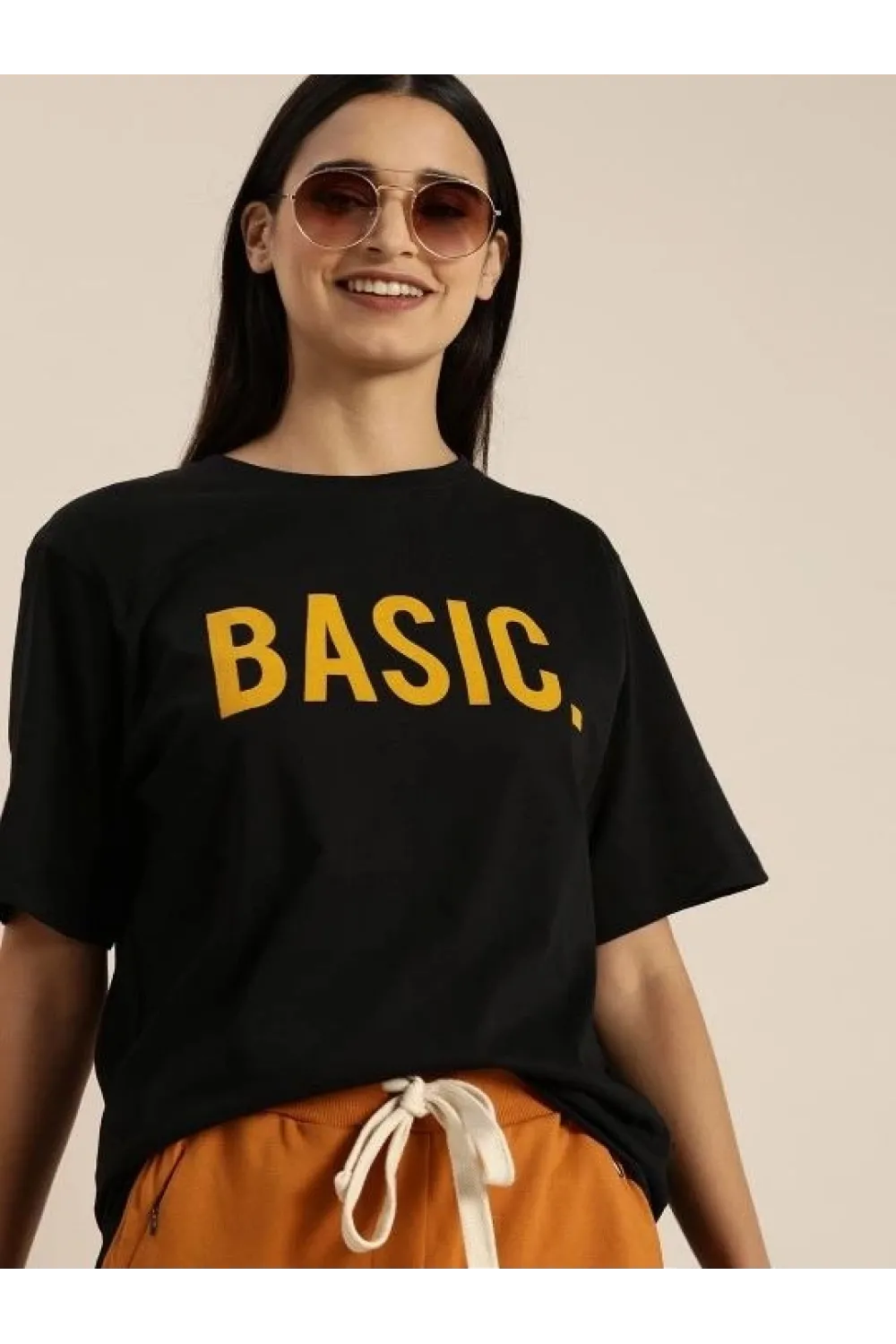 Kadın Kısa Kol Yazlık Tişört Bisiklet Yaka BASIC Baskılı T-Shirt - Siyah
