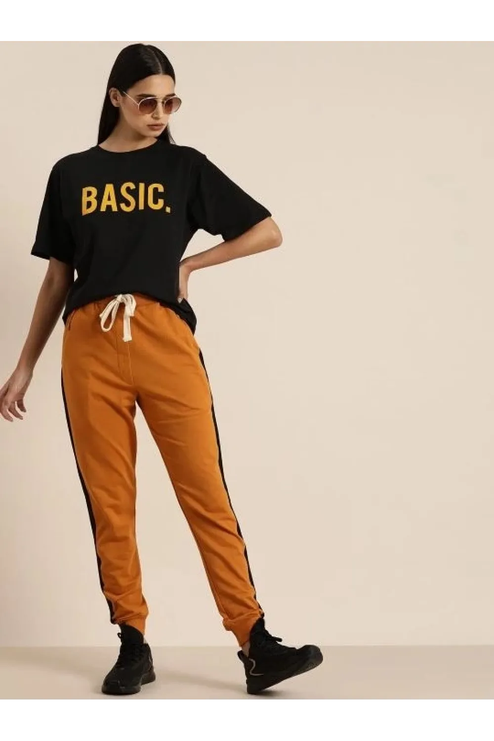Kadın Kısa Kol Yazlık Tişört Bisiklet Yaka BASIC Baskılı T-Shirt - Siyah