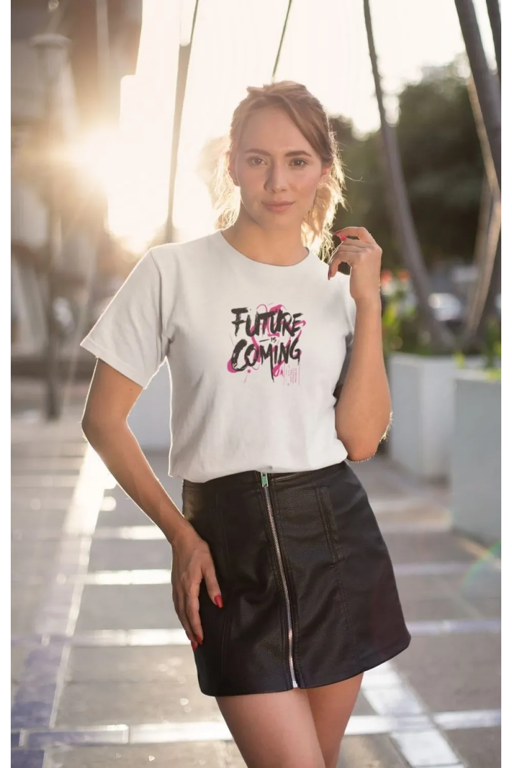 Kadın Özel Baskılı Modern Fit %100 Pamuk Bisiklet Yaka T-Shirt