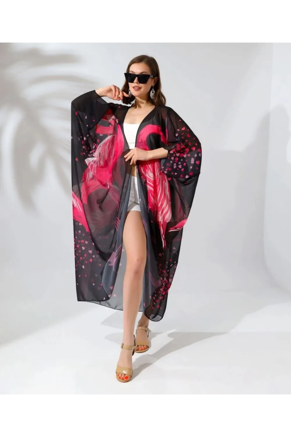 Kadın Rahat Kesim Şifon Kimono - Siyah
