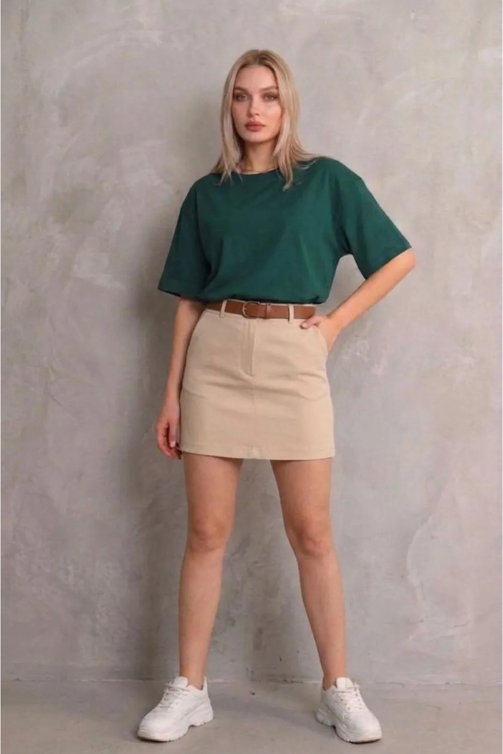 Kadın Regular Fit Tişört Bisiklet Yaka Yazlık Kısa Kol Basıc T-Shirt - Yeşil