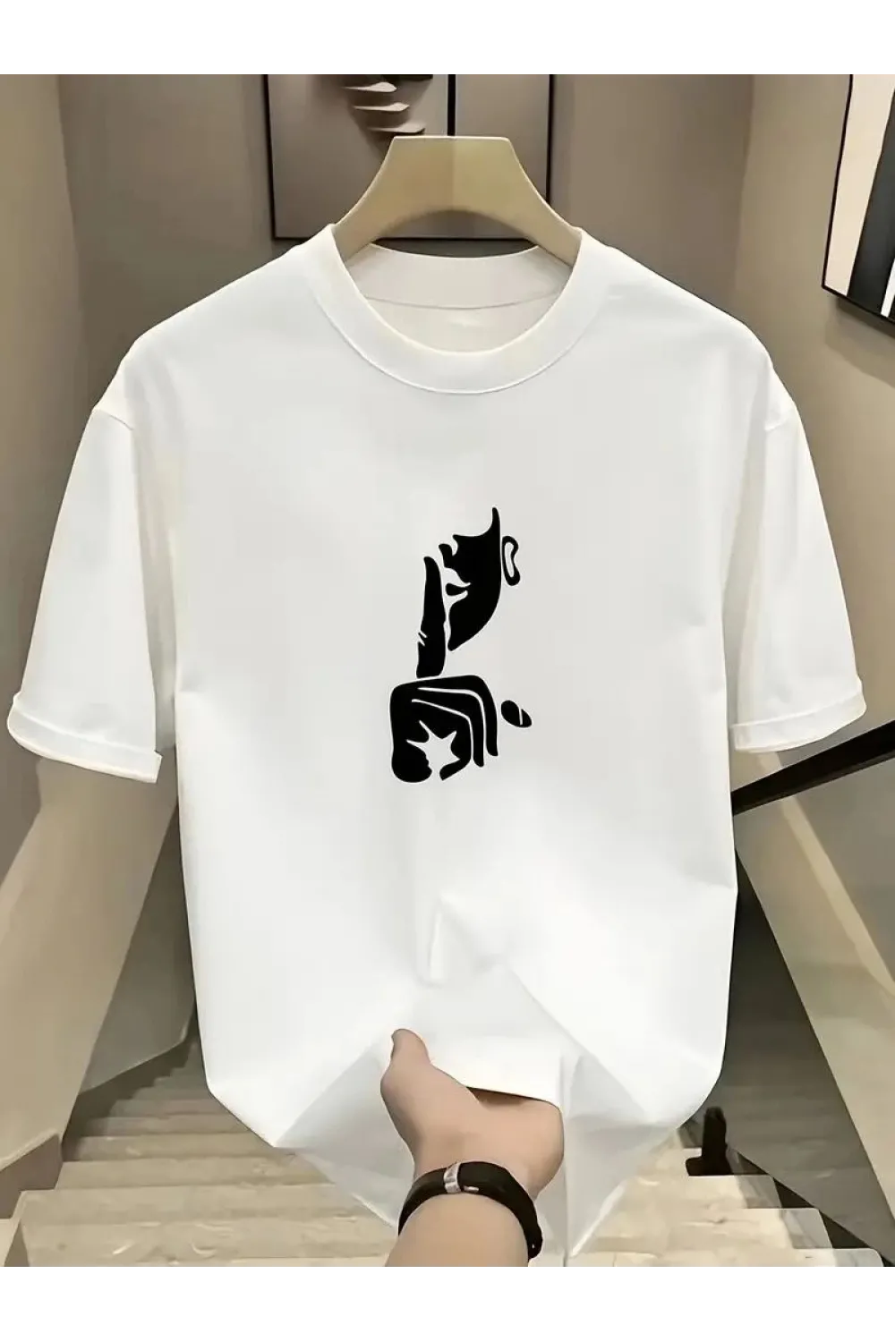 Kadın T-Shirt Bisiklet Yaka Kısa kol Baskılı tişört - Beyaz