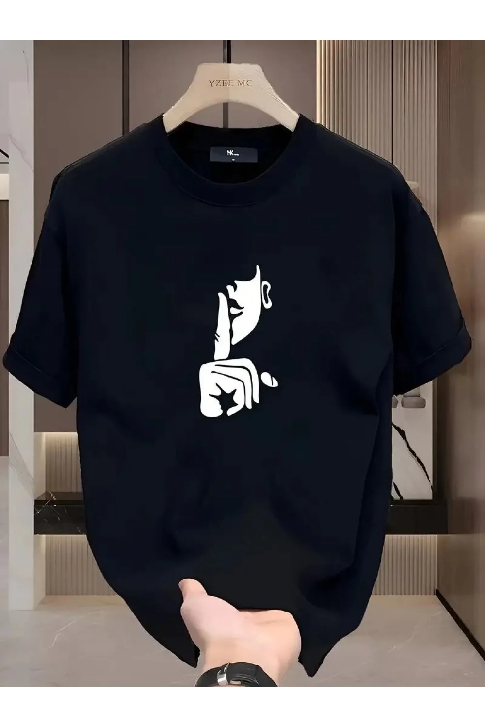 Kadın T-Shirt Bisiklet Yaka Kısa kol Baskılı Tişört - Siyah