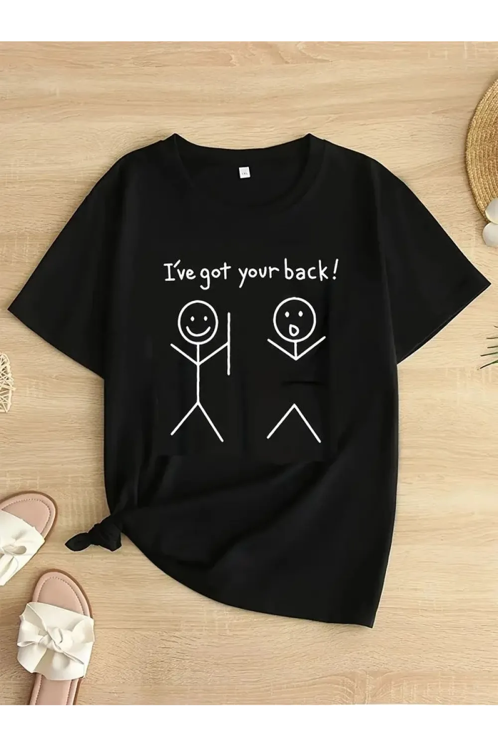 Kadın T-Shirt Ive Got Your Back Basklı tişört - Siyah