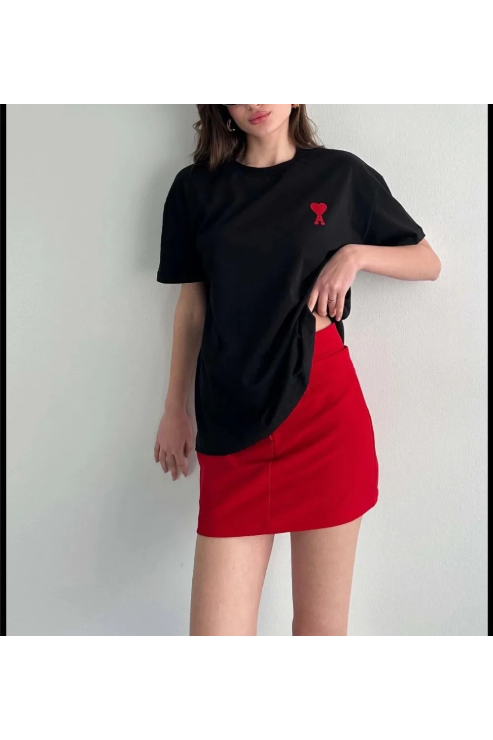 Kadın Tişört Bisiklet Yaka Baskılı Oversize Kısa Kol T-Shirt - Siyah
