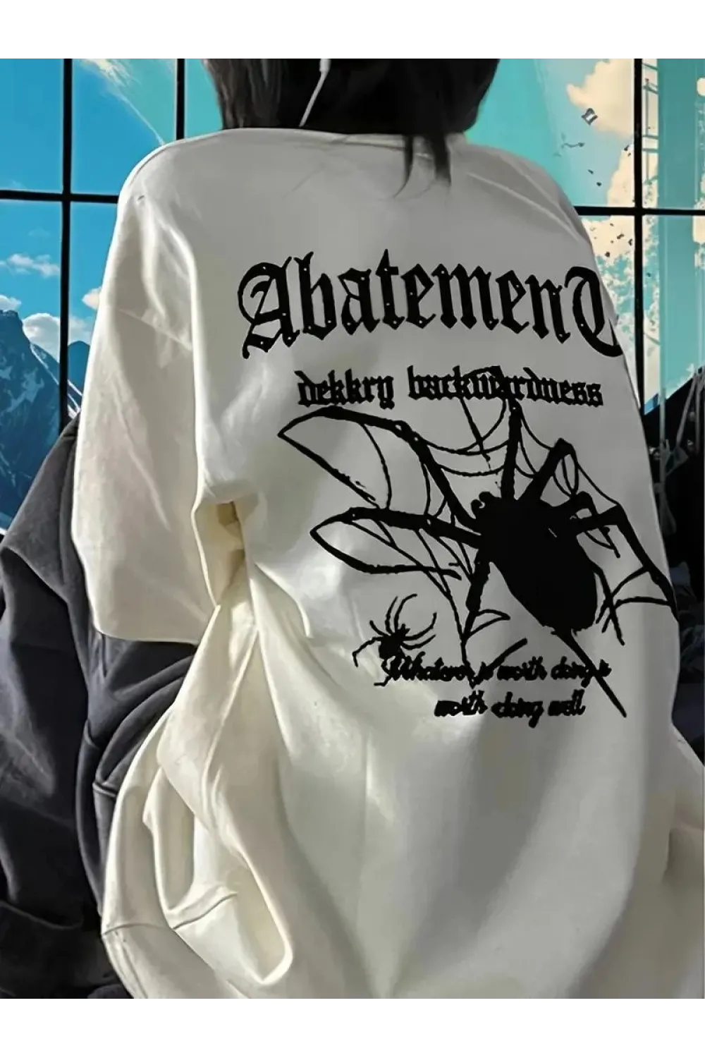 Kadın Tişört Örümcek Baskılı Bisiklet Yaka T-shirt - Beyaz