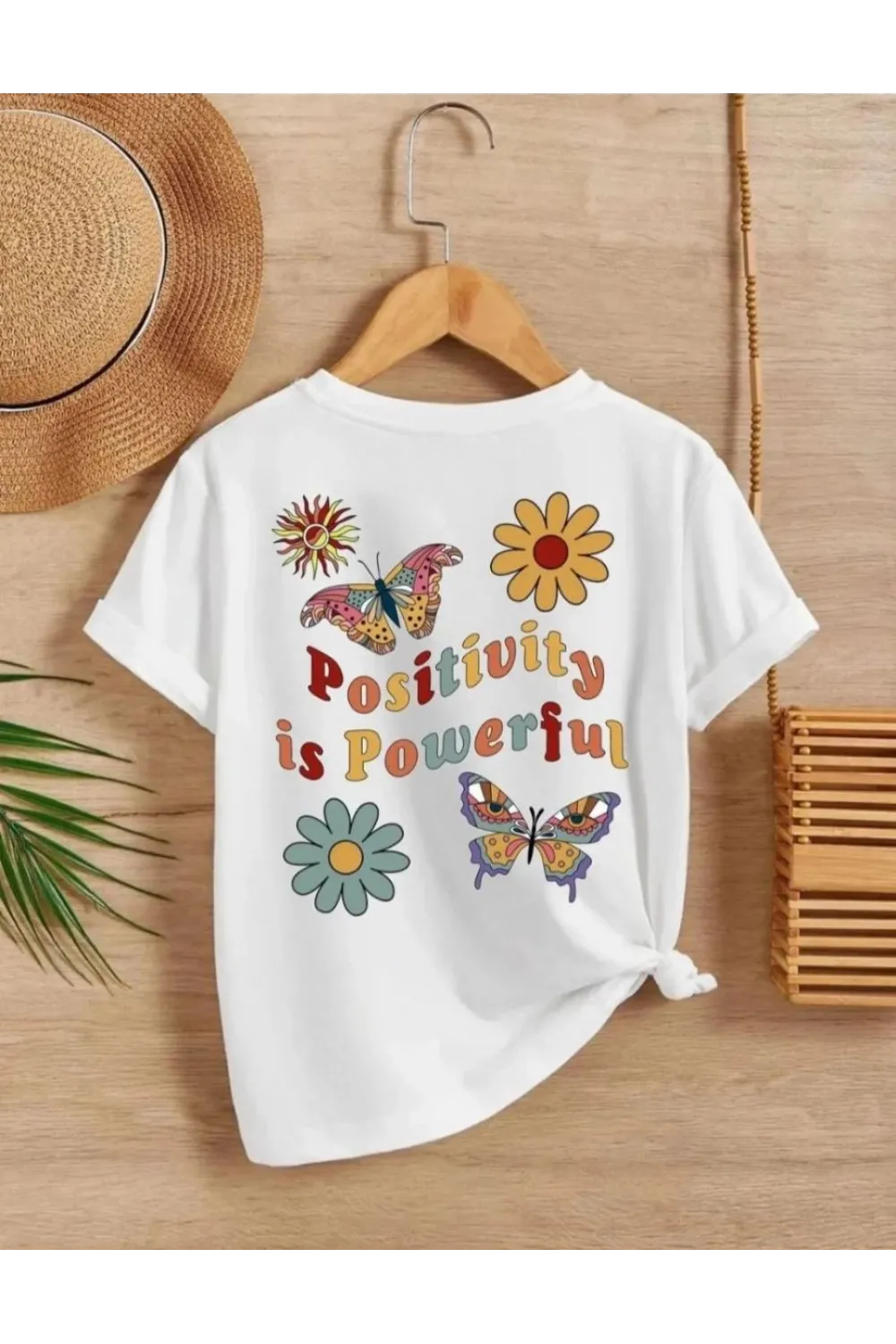 Kız Çocuk Bisiklet Yaka Baskılı T-Shirt - Beyaz