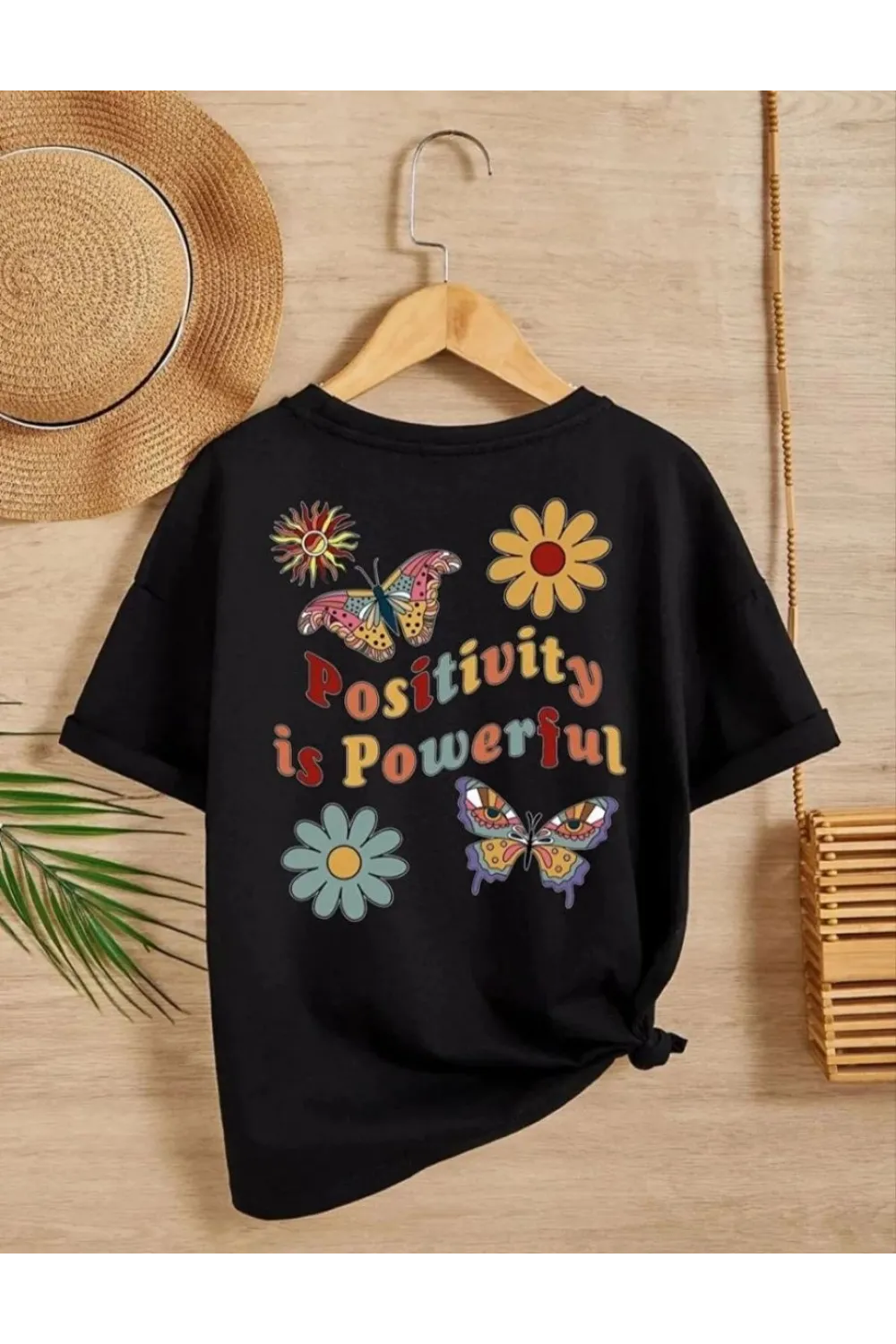 Kız Çocuk Bisiklet Yaka Baskılı T-Shirt - Siyah
