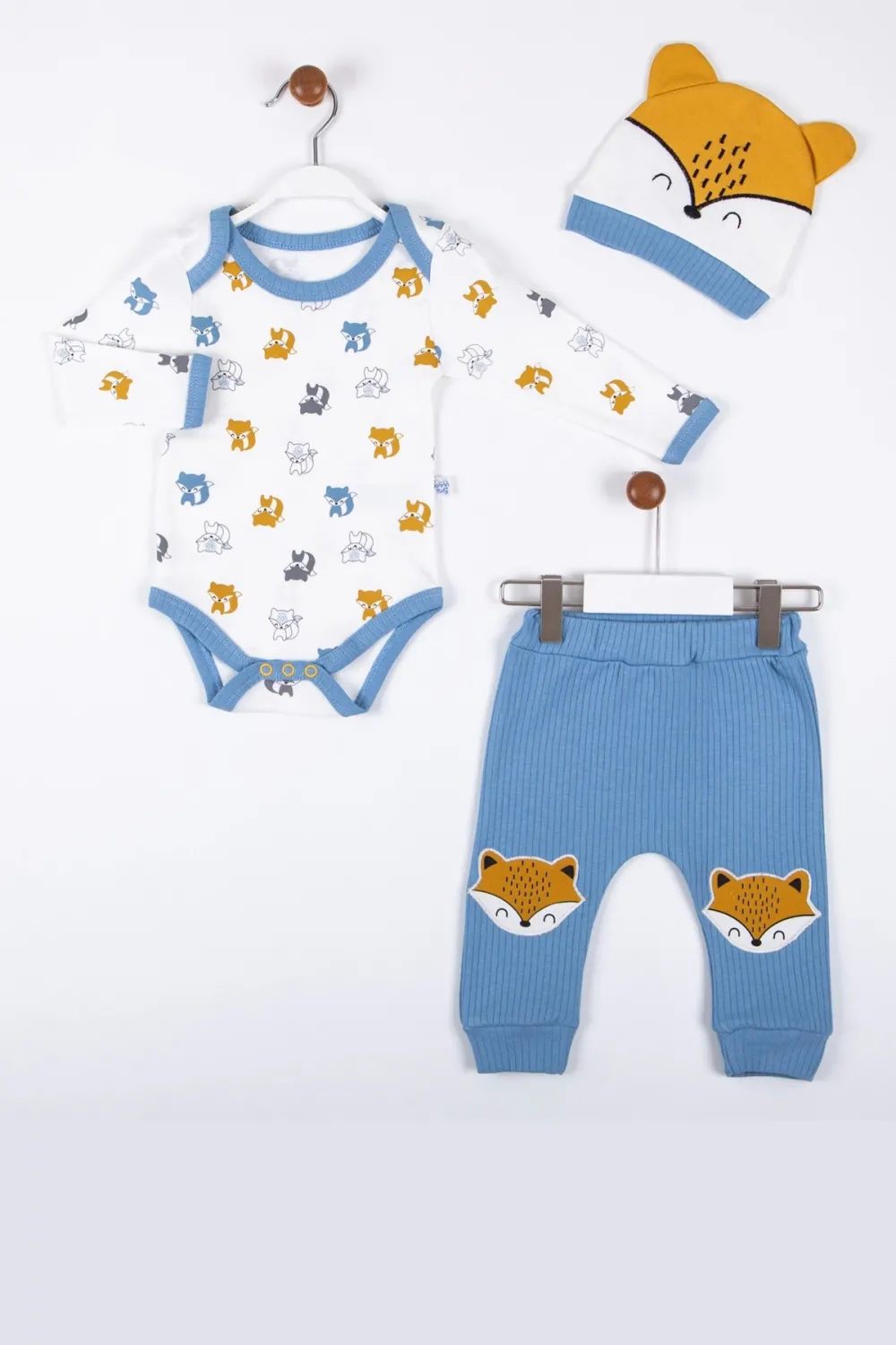 iegiyim™ Little Fox Desenli 3lü % 100 Pamuklu Erkek Takım