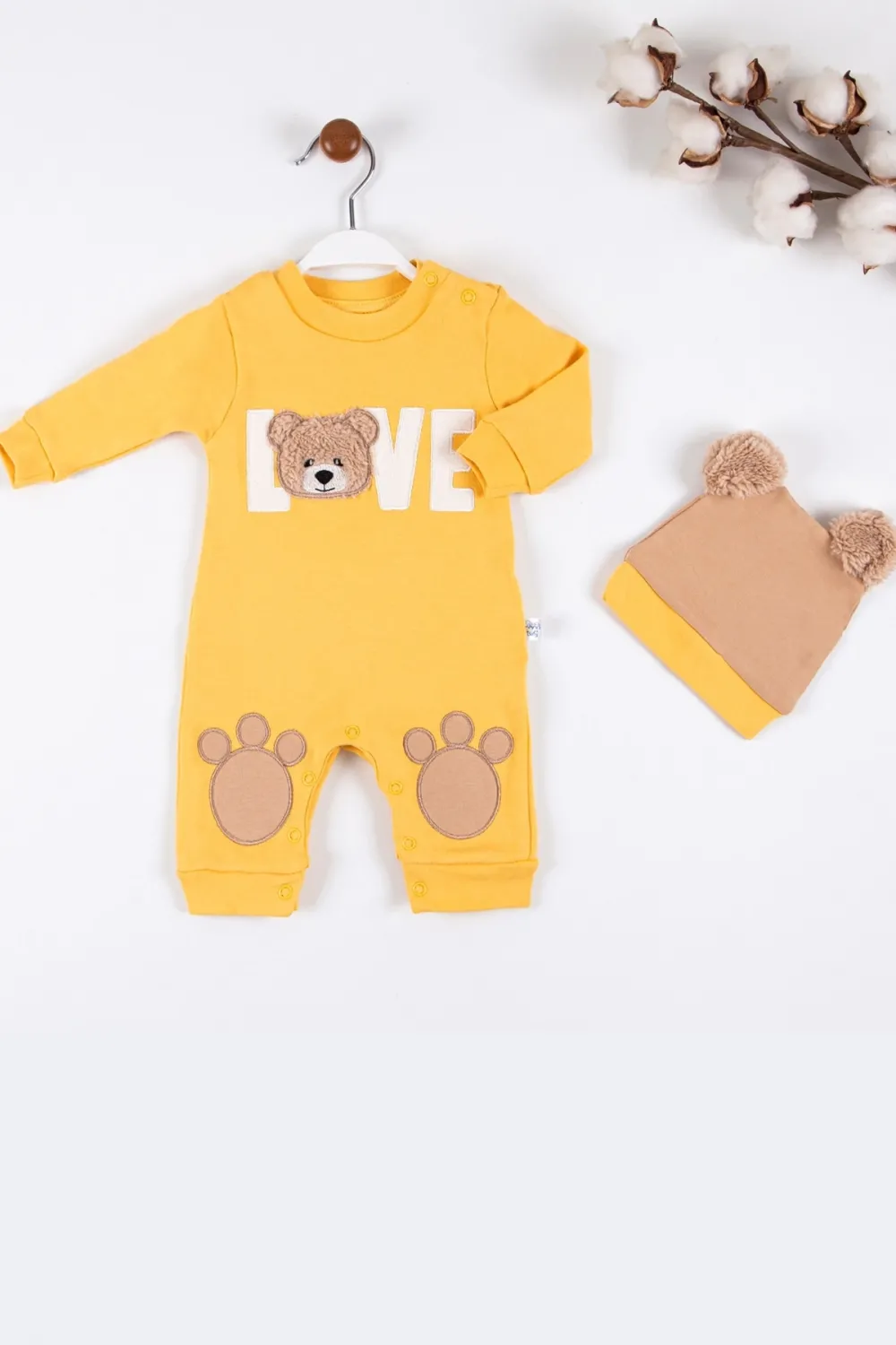 iegiyim™ Love Bear Nakışlı % 100 Pamuk Erkek Bebek Tulumu