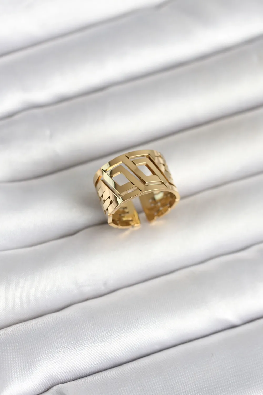 ietaks™ 316L Çelik Gold Renk Geometrik Model Kadın Yüzük