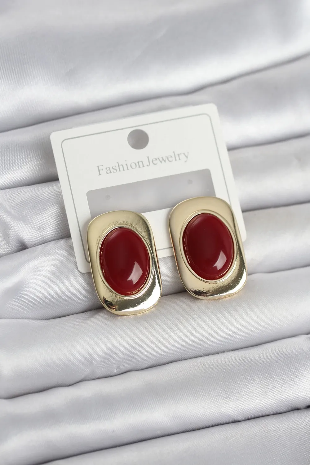 ietaks™ Bordo Renk Kare Model Vintage Kadın Küpe