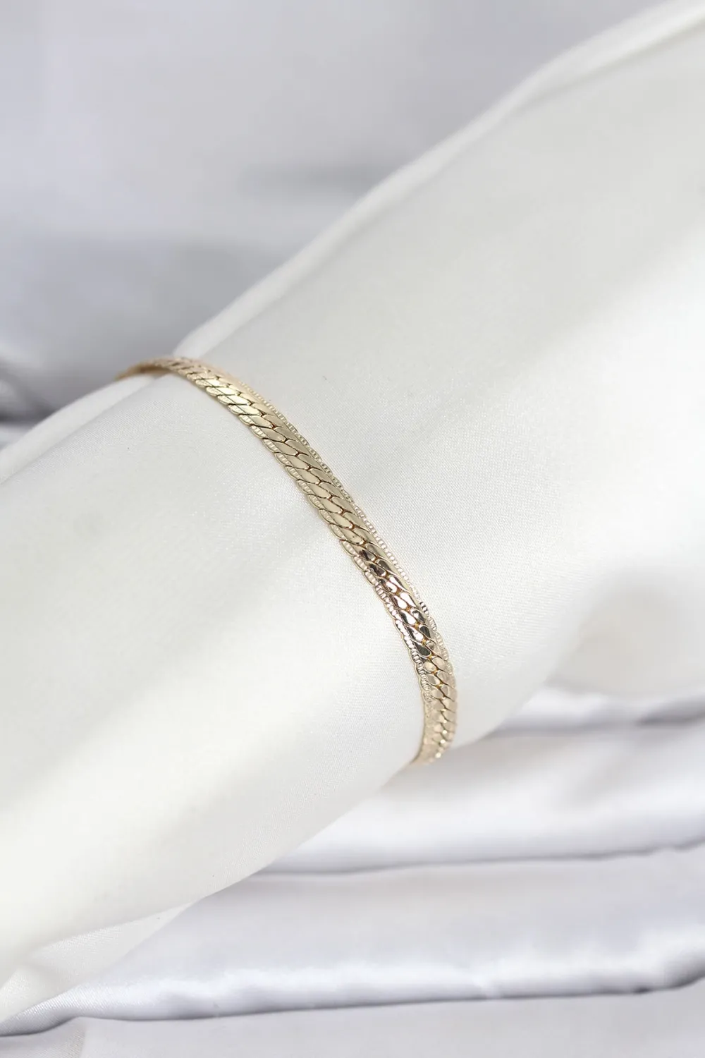 ietaks™ CM 14K Gold Renk Lazerli Yassı Zincir Model Kadın Bileklik